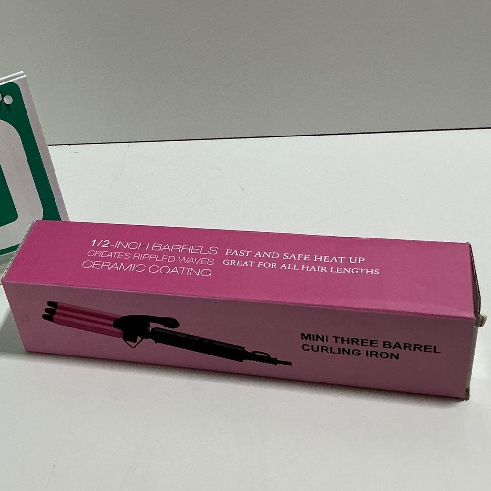 Mini Three Barrel Curling Iron 1/2 Inch Ceramic Pink Triple Waver 3392